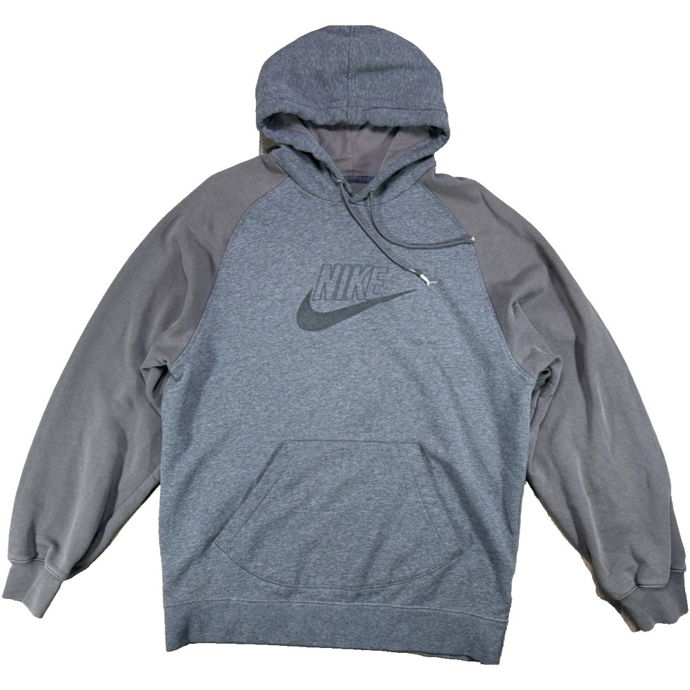 Vintage 00s Y2K Nike Spellout Center Swoosh Gray Brown Hooded Sweatshirt Large